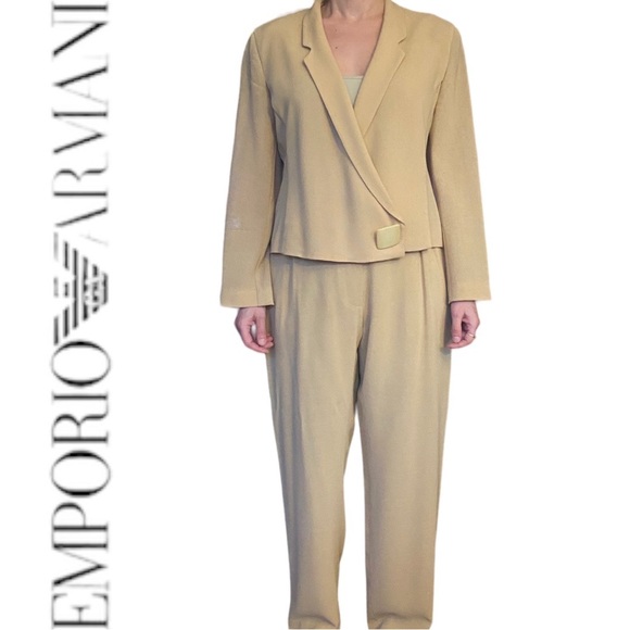 Emporio Armani yellowish/Beige Gold Pant Suit Size 42 Italian 100% Virgin wool - Picture 6 of 8
